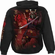Unisex Pullover Hoodie: Samurai (Black) (Back & Sleeve Print) thumbnail