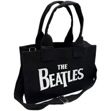 Cotton Tote Bag: Abbey Road & Drop T Logo (Black) (Back Print) thumbnail