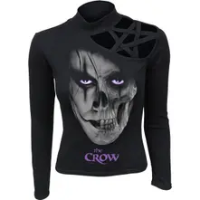 Ladies Pentagram Shoulder Top: Skull Face (Black) thumbnail