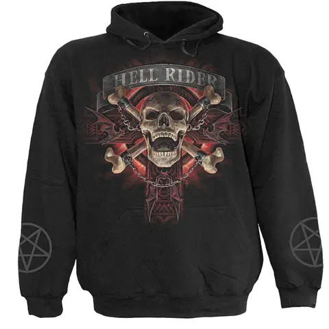 Kids Pullover Hoodie: Hell Rider (Black) (Back & Sleeve Print)