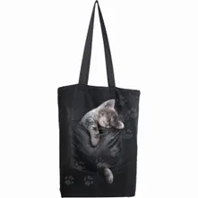 Cotton Tote Bag: Pocket Kitten (Black) thumbnail
