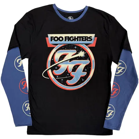 Unisex 2 In 1 Layered Long Sleeve T-Shirt: Comet (Black & Denim Blue) (Sleeve Print)