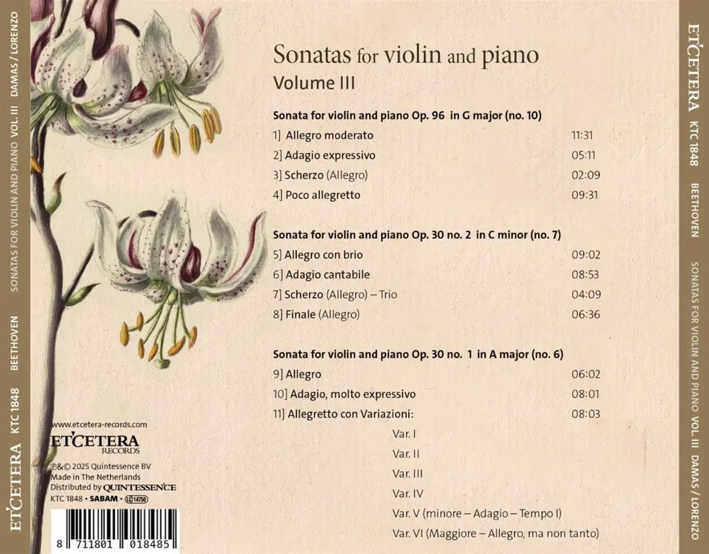 LUDWIG VAN BEETHOVEN: SONATAS FOR VIOLIN AND PIANO VOLUME III