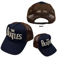 Unisex Mesh Back Cap: Drop T Logo & Apple (Navy Blue & Brown)