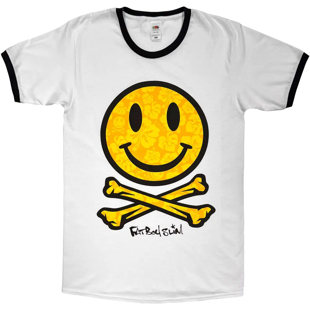 Unisex Ringer T-Shirt: Hawaiian Happy Face (White) (Back Print)