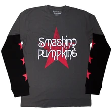 Tričko s dlhým rukávom Unisex 2 In 1 Layered Long Sleeve T-Shirt: Star Logo (Charcoal Grey & Black) (Sleeve Print)