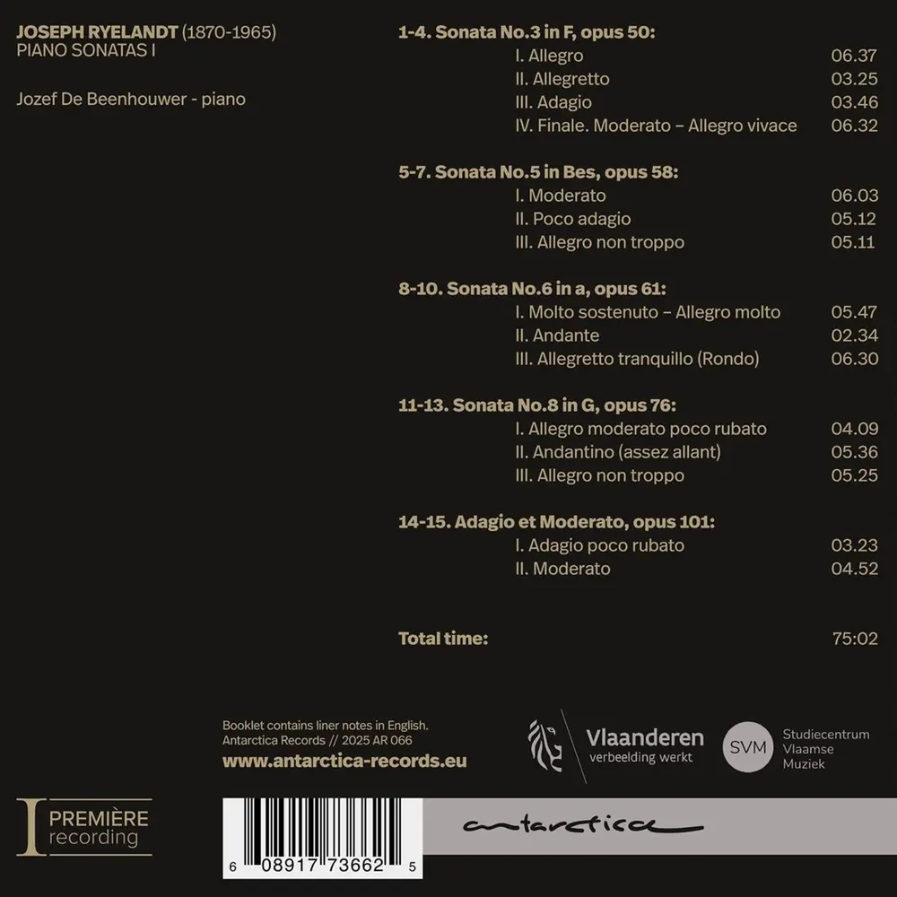 Jozef De Beenhouwer – FLEMISH MUSIC HERITAGE: RYELANDT - PIANO SONATAS 1 (CD)