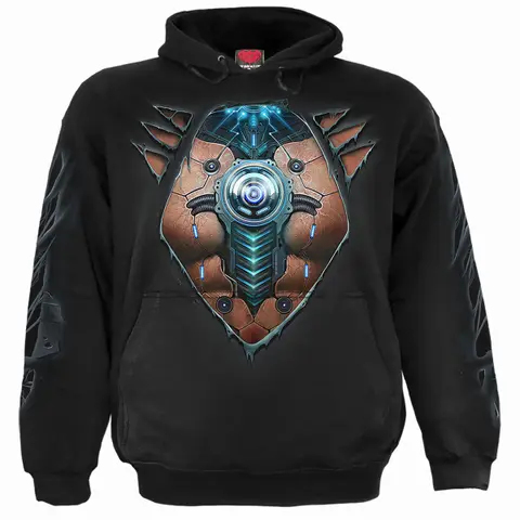 Unisex Pullover Hoodie: Cyber Skin (Black) (Back & Sleeve Print)