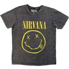 Unisex Stone Wash T-Shirt: Yellow Happy Face (Charcoal Grey)