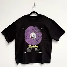 Unisex Oversized Boxy T-Shirt: Purple Rain Disc (Black) thumbnail