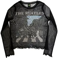 Ladies Long Sleeve Mesh Crop Top: Abbey Road & Logo (Black)