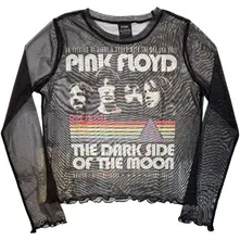 Ladies Long Sleeve Mesh Crop Top: Vintage Stripes (Black) thumbnail