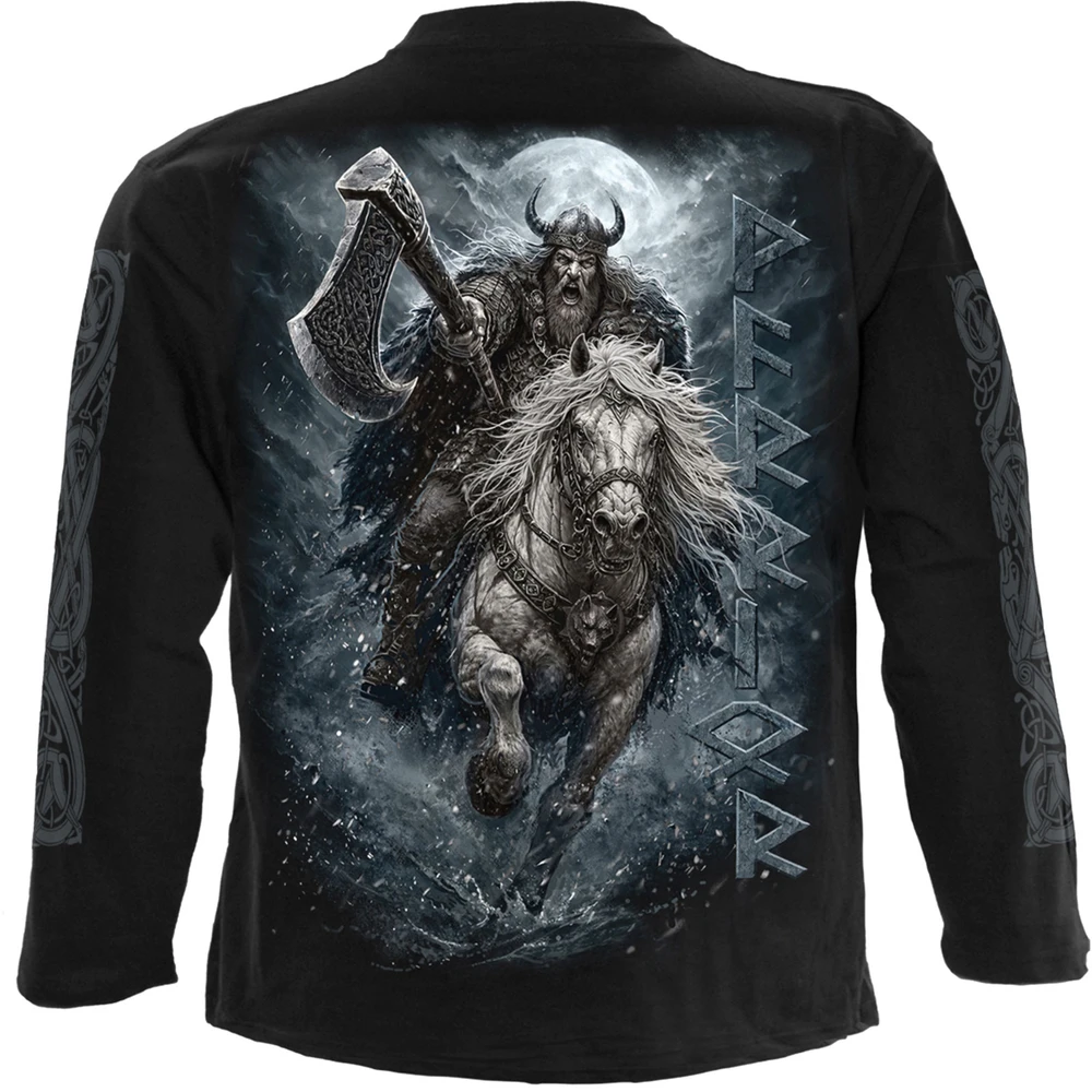 Unisex Long Sleeve T-Shirt: Viking Rampage (Black) (Back & Sleeve Print)