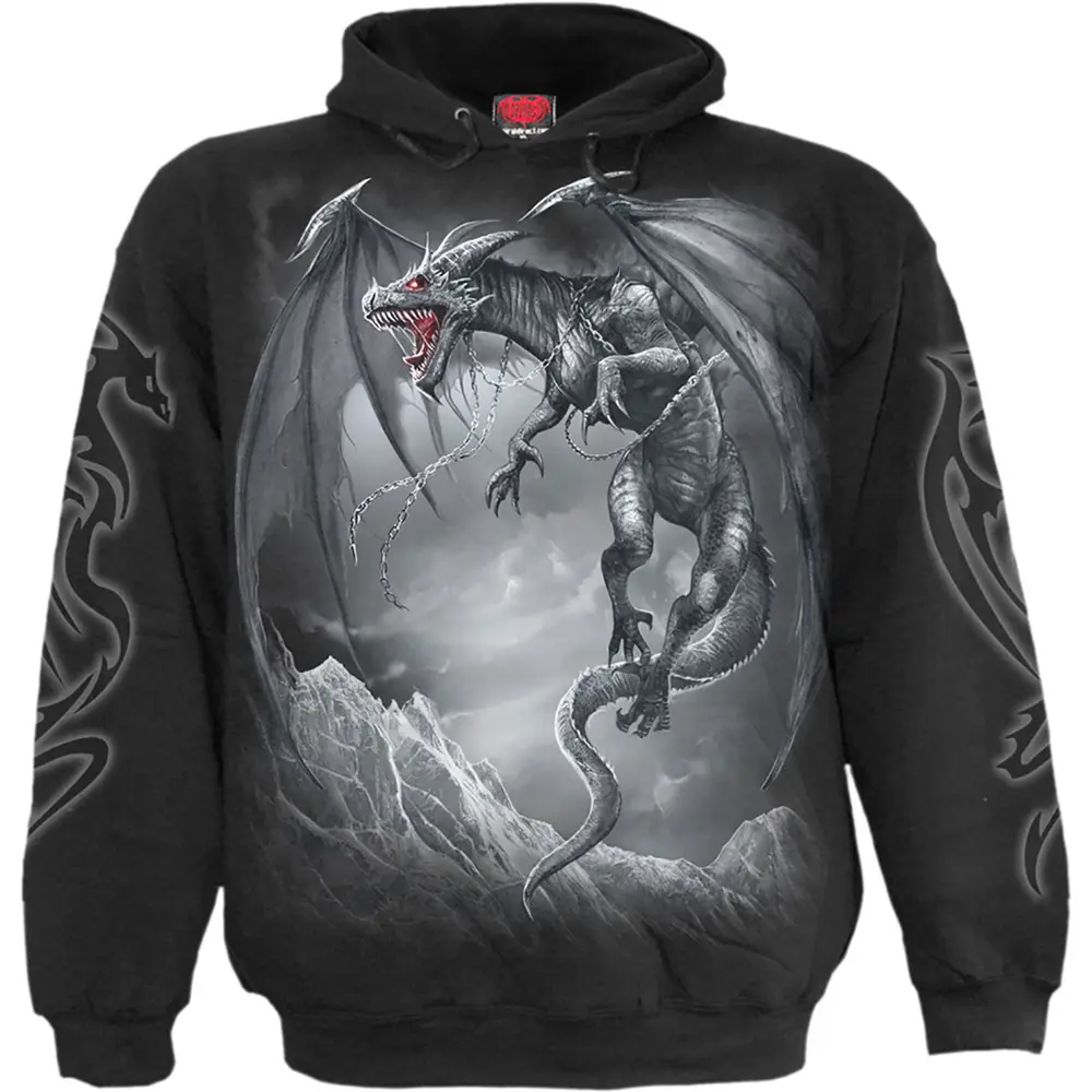 Unisex Pullover Hoodie: Dragon's Cry (Black) (Back & Sleeve Print)
