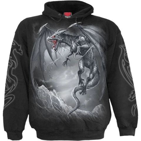 Unisex Pullover Hoodie: Dragon's Cry (Black) (Back & Sleeve Print)