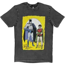The Batman – Batman with Robin Classic Logo (Šedá, Stone Wash T-Shirt) (Tričko)