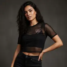 Ladies Mesh Crop Top: Deathcore (Black) (Front & Back) thumbnail