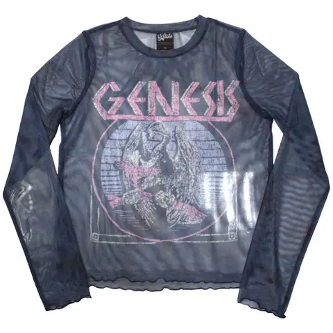 Ladies Long Sleeve Mesh Crop Top: Bird Hand (Navy Blue)