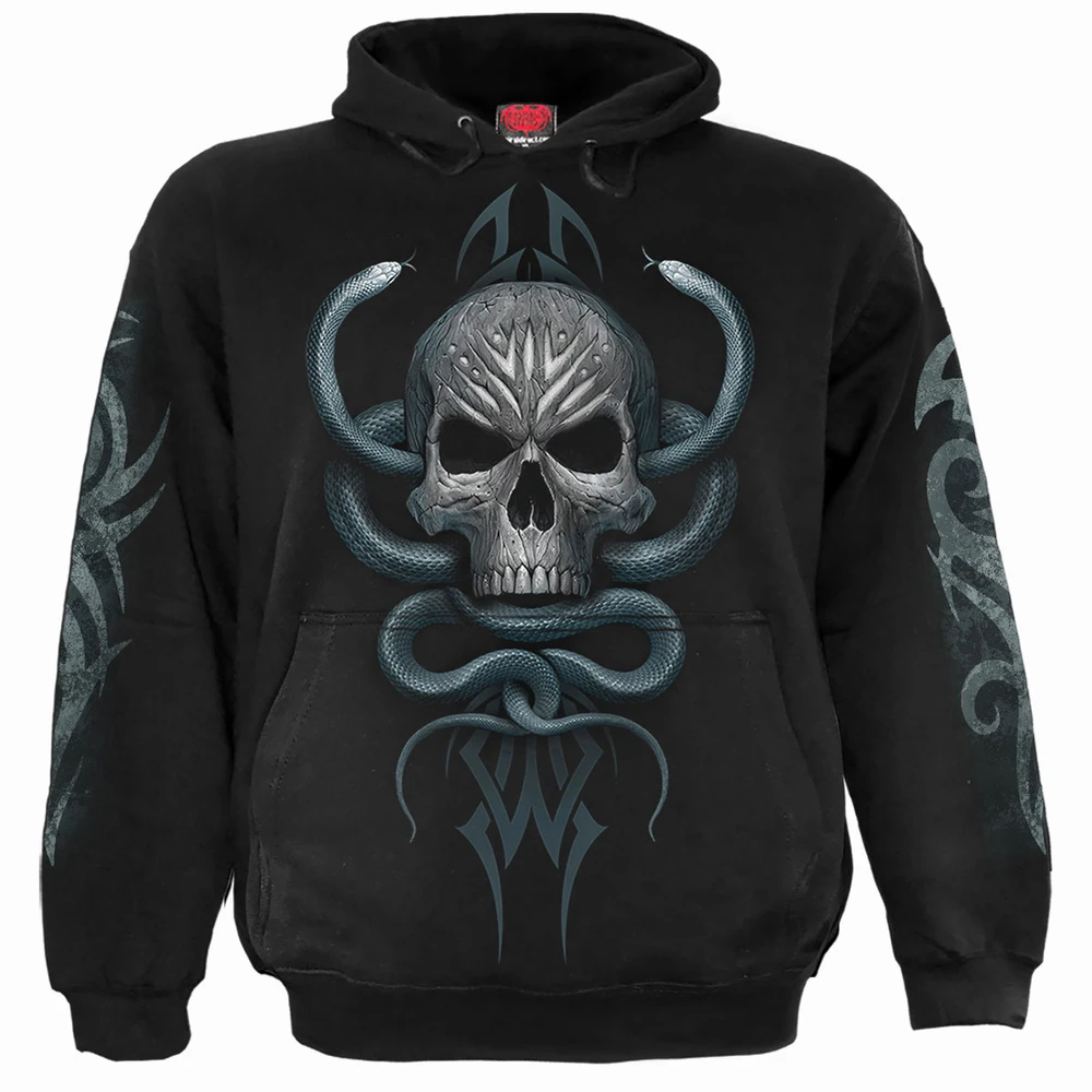 Unisex Pullover Hoodie: Stone Gaze (Black) (Back & Sleeve Print)