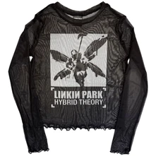 Croptop Ladies Long Sleeve Mesh Crop Top: Hybrid Theory (Black)