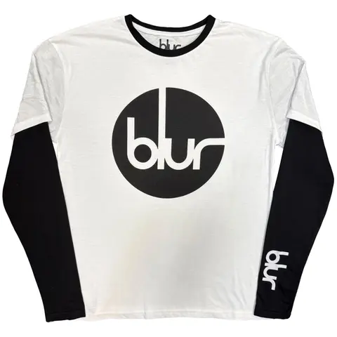 Unisex 2 In 1 Layered Long Sleeve T-Shirt: Circle Logo (Black & White) (Sleeve Print)