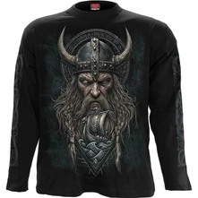 Tričko s dlhým rukávom Unisex Long Sleeve T-Shirt: Viking Norseman (Black) (Back & Sleeve Print)