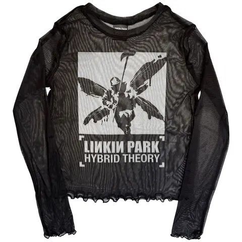 Ladies Long Sleeve Mesh Crop Top: Hybrid Theory (Black)