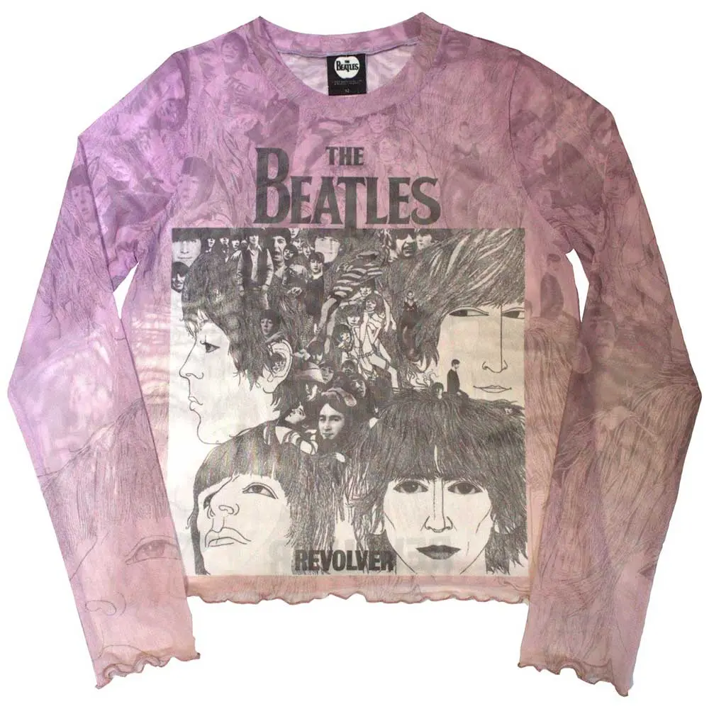Ladies Long Sleeve Mesh Crop Top: Revolver (Pink)