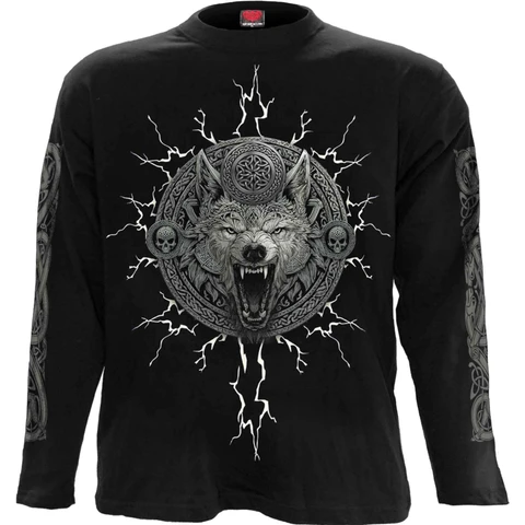 Unisex Long Sleeve T-Shirt: Valhalla (Black) (Back & Sleeve Print)