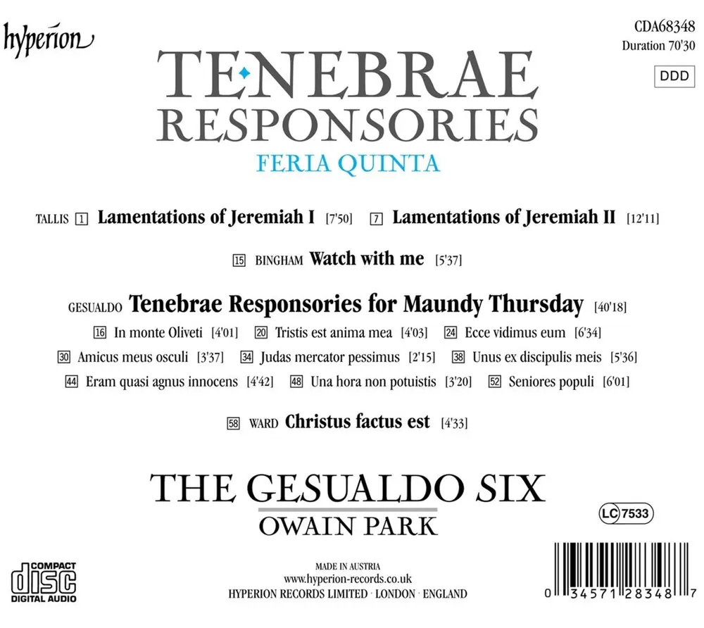 TENEBRAE RESPONSORIES FOR MAUNDY THURSDAY