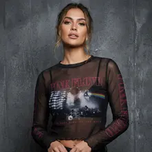 Ladies Long Sleeve Mesh Crop Top: Live Band (Black) thumbnail