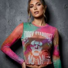 Ladies Long Sleeve Mesh Crop Top: Ziggy v2 (Orange) thumbnail