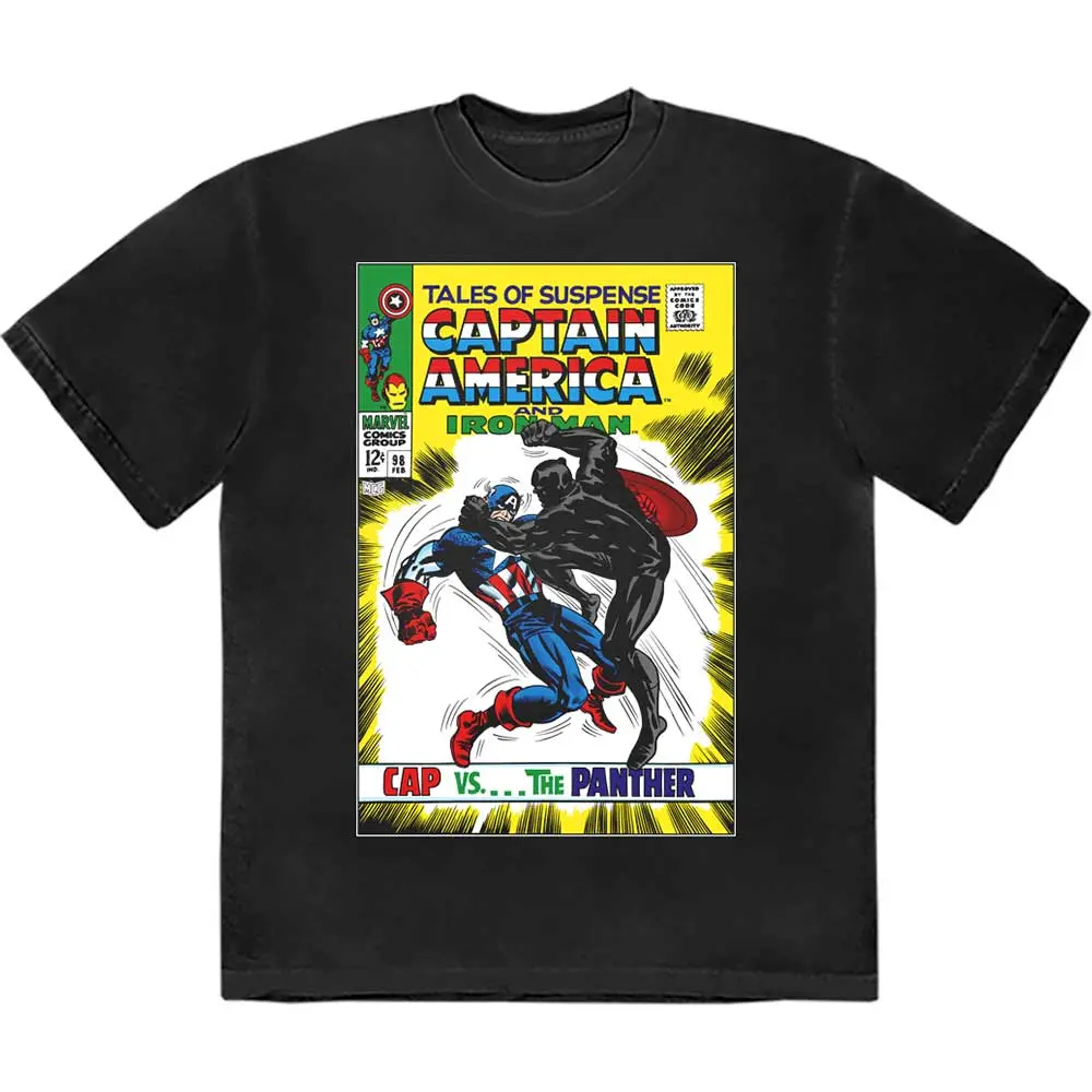 Captain America – Cap vs The Panther Comic Cover (Noir) (T-shirt)