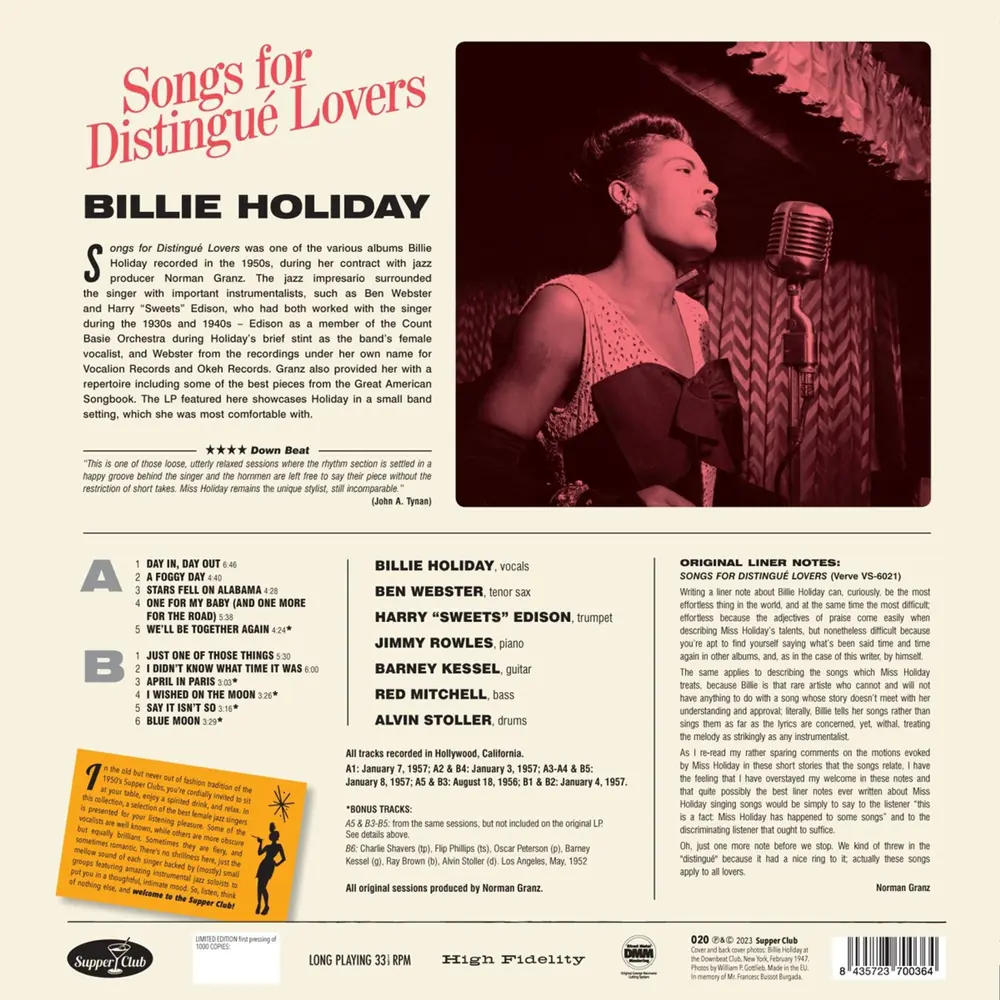 HOLIDAY, BILLIE - SONGS FOR DISTINGUE LOVERS