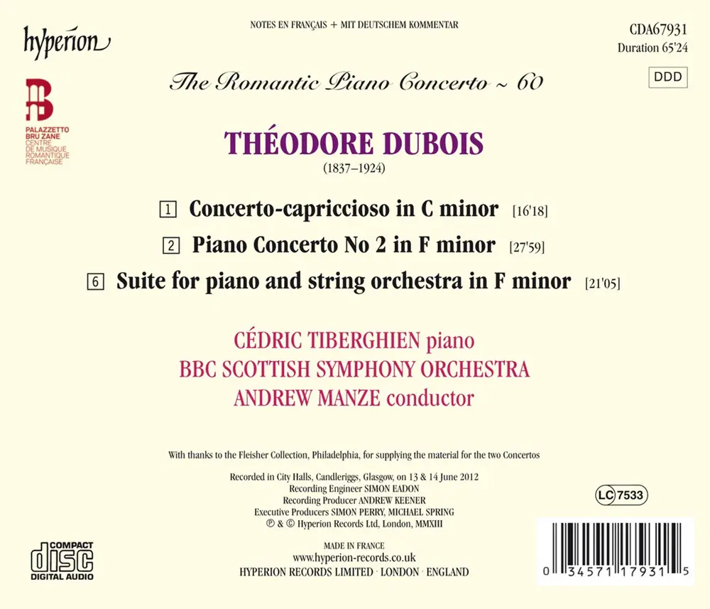 Cédric Tiberghien – DUBOIS: PIANO CONCERTOS (HYPERION ROMANTIC PIANO C (CD)