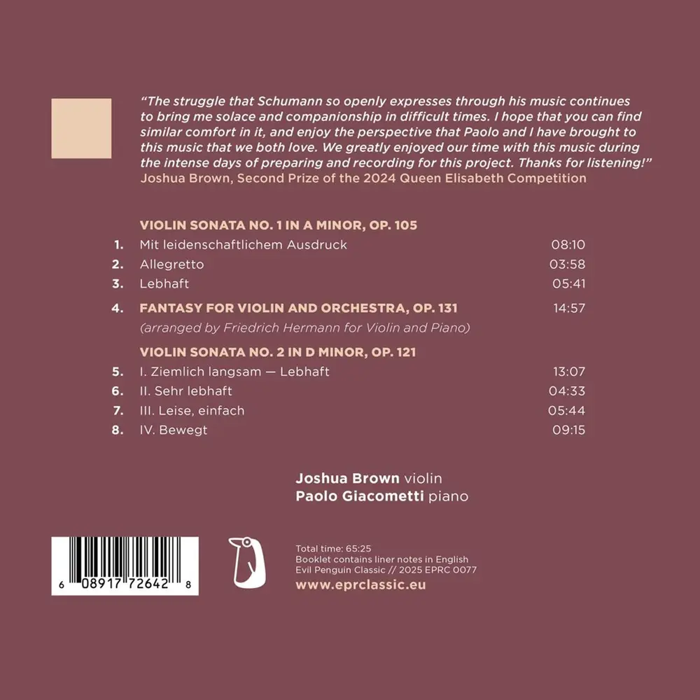 ROBERT SCHUMANN: VIOLIN SONATAS NO. 1 & 2; FANTASY, OP. 131