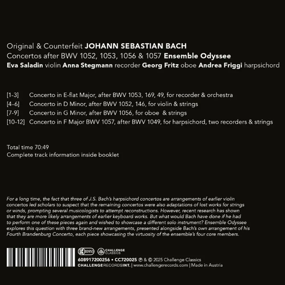 Ensemble Odyssee – BACH: ORIGINAL & COUNTERFEIT - CONCERTOS AFTER BWV 1052, 1053, 1056 & 1057 (CD)