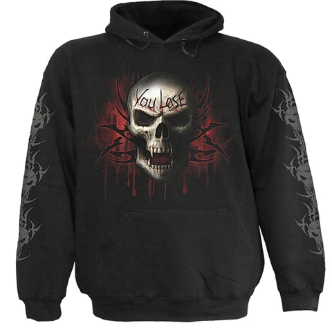 Unisex Pullover Hoodie: Game Over (Black) (Back & Sleeve Print)