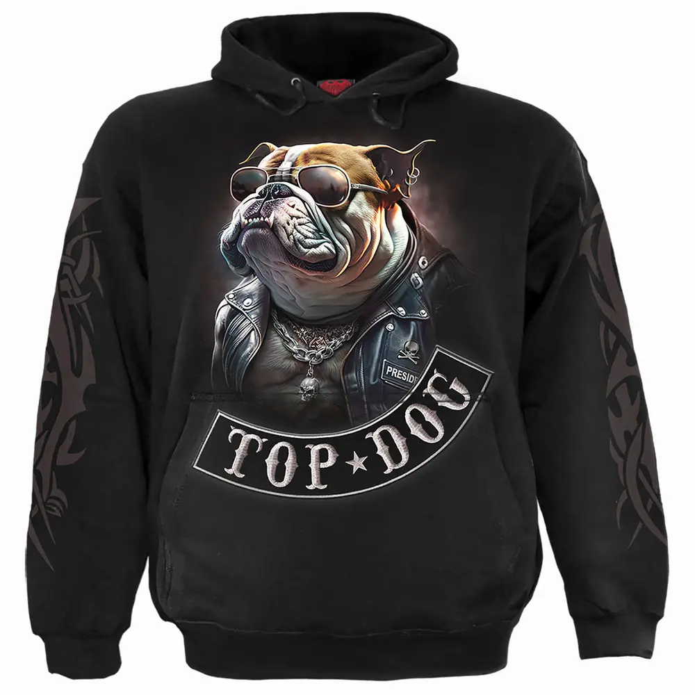 Unisex Pullover Hoodie: Top Dog (Black) (Back & Sleeve Print)
