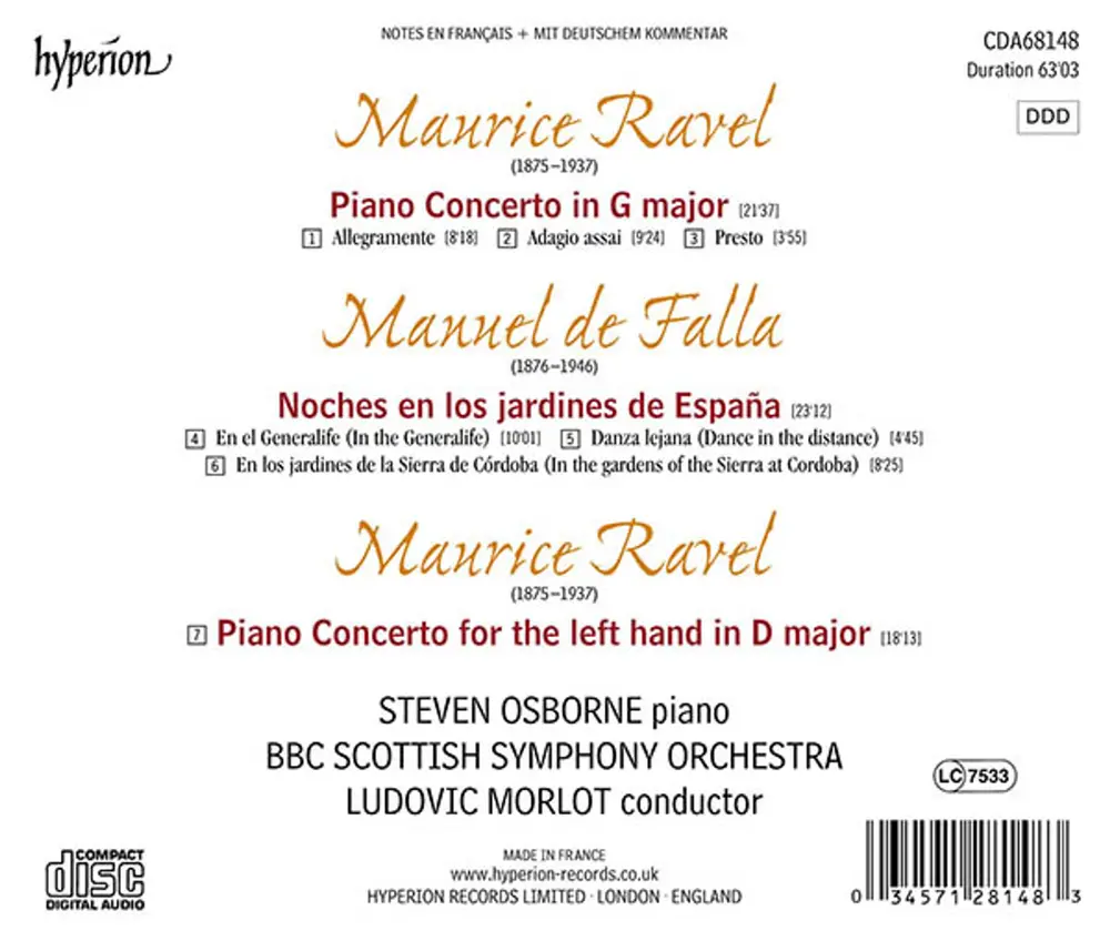 RAVEL: PIANO CONCERTOS; FALLA: NIGHTS IN THE GARDE