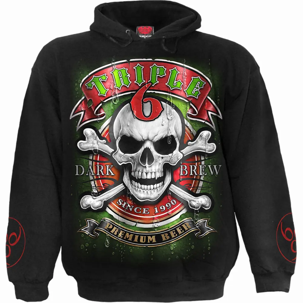 Unisex Pullover Hoodie: Triple 6 (Black) (Back & Sleeve Print)