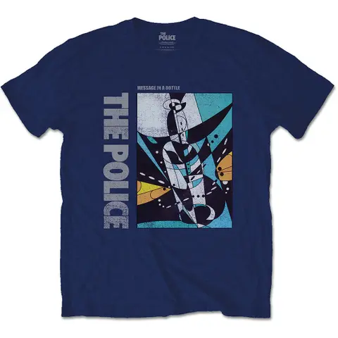 The Police – Tričko Message in a Bottle (Modrá), Unisex, Modrá