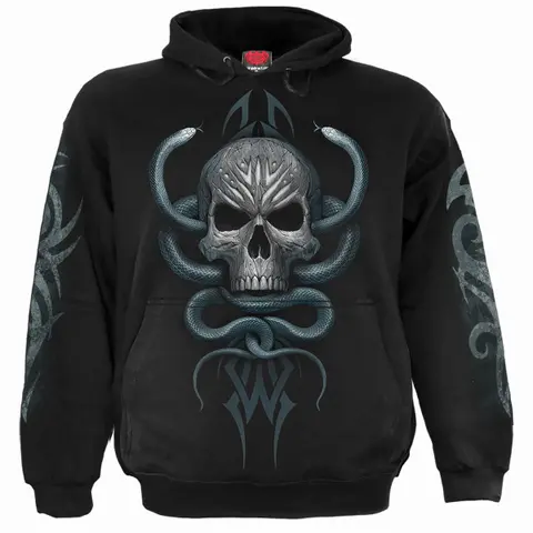 Unisex Pullover Hoodie: Stone Gaze (Black) (Back & Sleeve Print)