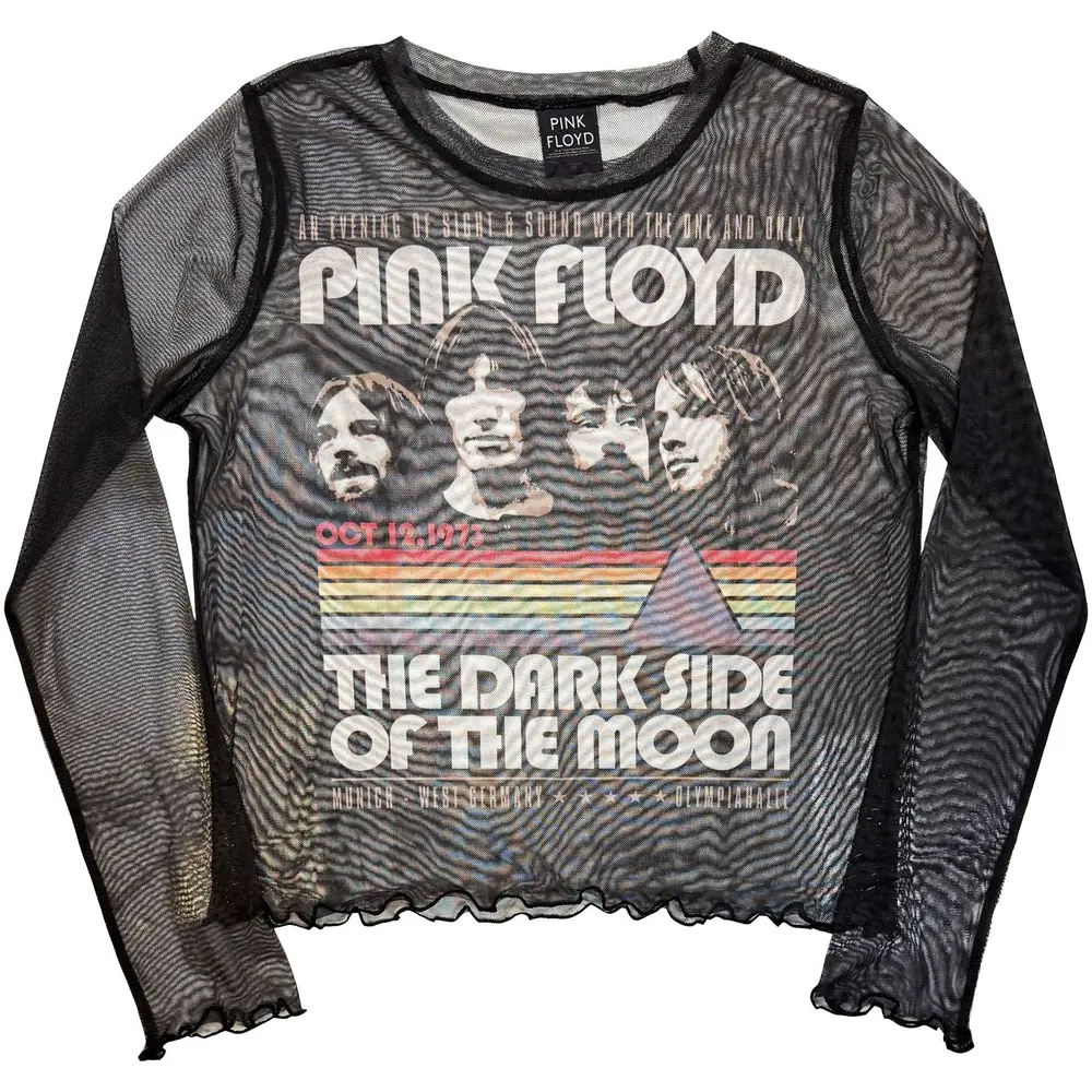 Ladies Long Sleeve Mesh Crop Top: Vintage Stripes (Black)