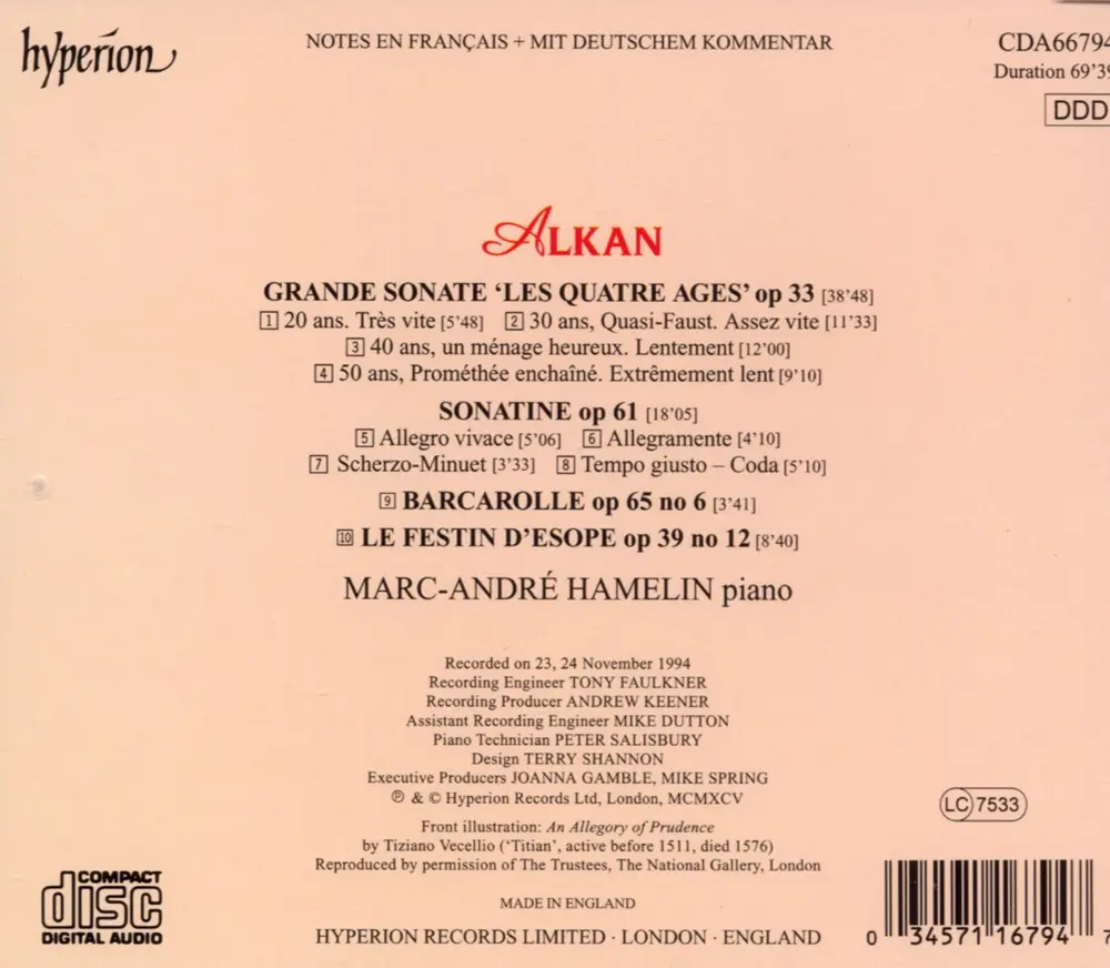 ALKAN: GRANDE SONATE 'LES QUATRE AGES', SONATINE & LE FESTIN D'ESOPE