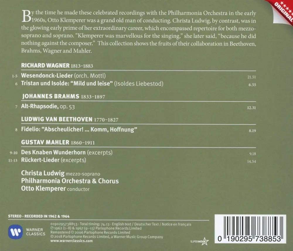Christa Ludwig – BRAHMS: ALT-RHAPSODIE/ WAGNER: WESENDONCK-LIEDER / MAHLER: 5 LIEDER (CD)