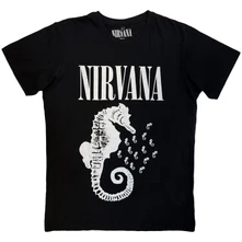 Nirvana, Tričko Seahorse & Logo Mono, Unisex, Čierna