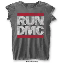 Run-DMC – DMC Logo (Šedá, Dámske, Burnout T-Shirt) (Tričko)