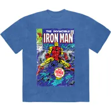 The Invincible Iron Man (Blu, Stone Wash T-Shirt) (Maglietta)