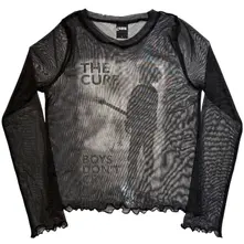 Ladies Long Sleeve Mesh Crop Top: Boys Don't Cry B&W (Black) thumbnail